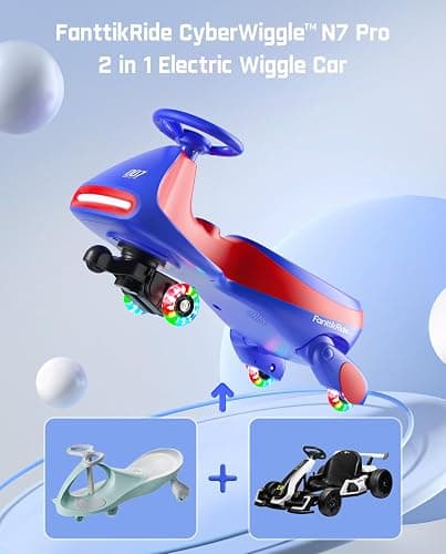 FanttikRide N7 Pro Electric Wiggle Car with Pedal, Rechargeable Battery, CyberWiggle, 2 in 1 Swing Car, 2 Speeds Max 4 Mph, Anti-Rollover, Flashing Wheels, Bluetooth, for Ages 3 and Up, 150 Lbs, Blue thumbnail 3
