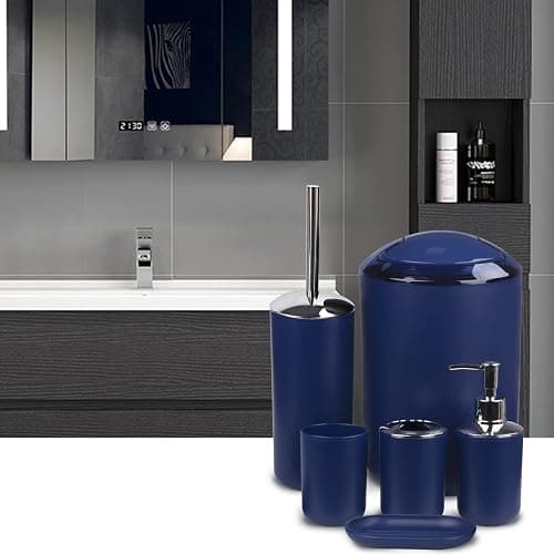 CERBIOR Bathroom Accessories Set 6 Piece Bath Ensemble Includes Soap Dispenser, Toothbrush Holder, Toothbrush Cup, Soap Dish for Decorative Countertop and Housewarming Gift (Royal blue-6pcs) thumbnail 6