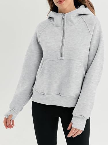 Meiyi station Scuba Hoodie, Zip Up Hoodie Women, Womens Half Zip Sweatshirt Pullover Fleece Cropped Hoodies thumbnail 5