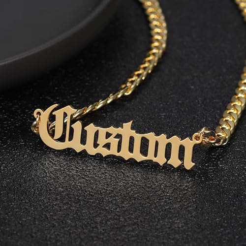 Elemtansy Custom Name Necklace for Men, 18K Gold-Plated Name Necklaces with Curb/Figaro Chain, Personalized Bithday Gifts for Men thumbnail 9
