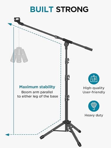 InnoGear Microphone Stand, Tripod Boom Arm Floor Mic Stand Height Adjustable Heavy Duty with Carrying Bag 2 Mic Clips 3/8" to 5/8" Adapter for Singing Podcast for Blue Yeti Shure SM58 SM48 Samson Q2U thumbnail 4