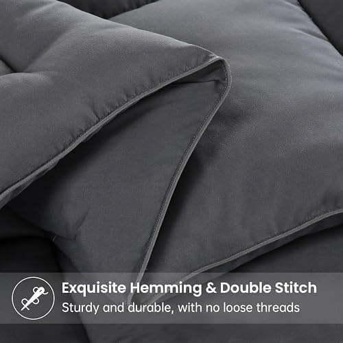 EASELAND Down Alternative Comforter Twin Size- Quilted Duvet Insert for All Seasons, Soft Cozy with Corner Tabs, Summer Winter Warm Bedding, Charcoal Grey 64x88 thumbnail 5