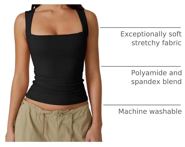 QINSEN Women's Square Neck Sleeveless Double-Layer Tank Tops Basic Tight T Shirts thumbnail 4