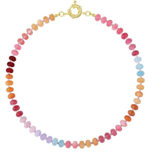 KELORIS PATH Beaded Gemstone Necklaces for Women | Colorful 16'' Bead Natural Stone Choker, Handmade Summer Jewelry for Beach with 14K Gold Plated Spring Ring Clasp - Image 1
