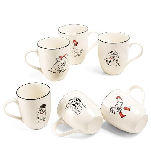 LEHAHA Farmhouse Coffee Mugs Set,16 OZ Animal Large Ceramic Mugs with Handle, Set of 6, Christmas Porcelain Cups for Coffee, Tea, Cocoa, Office and Home Use, Practical Gift, Assorted Design - Image 1