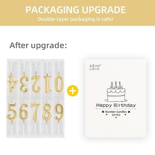 Beanlieve 10-Pieces Numeral Birthday Candles - Cake Numeric Candles Number 0 1 2 3 4 5 6 7 8 9,Used for Cake Decoration on Birthday Parties and Wedding Anniversary Celebrations(Champagne Gold) thumbnail 7