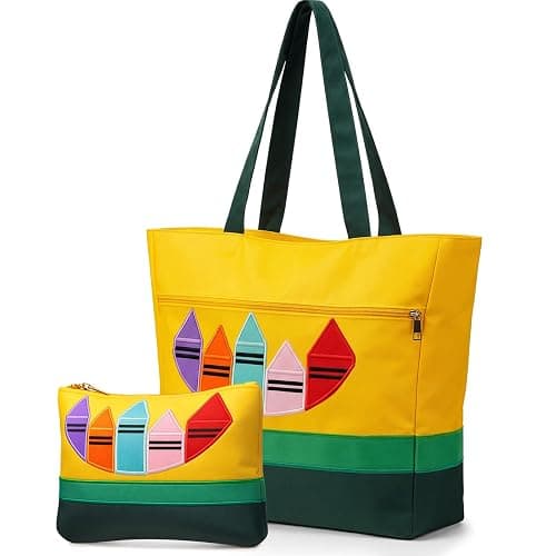 SilTriangle 2 Pcs Teacher Appreciation Week Gift Bags Nylon Crayon Tote Bag Makeup Bag Thank You Teacher End of Year Graduation Gift Back to School Tote Bags with Internal Compartments and Zipper - Image 1