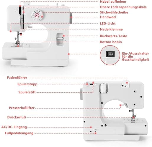Mechanische Nähmaschine für Näh-Einsteiger & Anfänger, 12 Stichprogrammen, Freiarm, Nählicht & elektrischem Fußanlasser mit Fußpedal & Nähset - (Neueste glatte Version) thumbnail 7