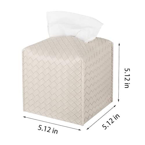 Tissue Box Cover PU Leather Tissue Holder Square Facial Tissue Case Facial Paper Organizer Dispenser for Bathroom, Vanity Countertop, Tabletop, Car, Griege thumbnail 3