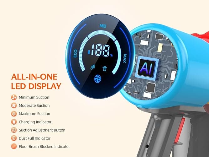 KZJKZJ Cordless Vacuum Cleaner, 550W 70Mins Powerful Suction Stick Vacuum, Anti-Tangle, Lightweight Vacuum Cleaner for Home, Rechargeable Vacuum Cordless for Hard Floor/Carpet/Pet Hair, LED Screen thumbnail 4