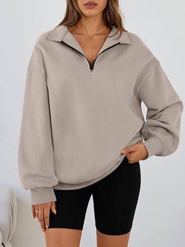 Trendy Queen Womens Oversized Sweatshirts Fall Sweaters Fashion Hoodies Half Zip Pullover Long Sleeve Shirts Clothes thumbnail 2