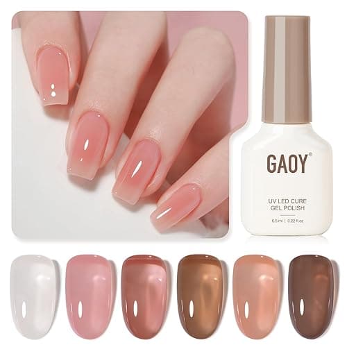 GAOY Jelly Brown Gel Nail Polish Set, 6 Transparent Sheer White Pink Colors, UV Light Cure Gel Polish for Salon and Nail Art DIY at Home - Image 1