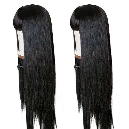TIMANZO Long Straight Remy Hair Wigs Natural Black Heat Resistant Fiber Hair Full Machine Wig with Bangs Cosplay Party Wig For Fashion Women (24 Inch) thumbnail 5