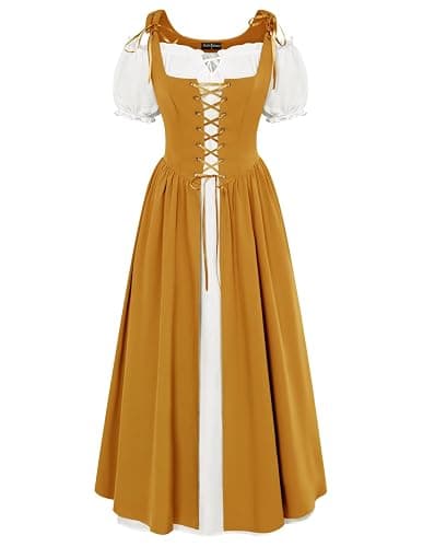 SCARLET DARKNESS Renaissance Costume Women Peasant Medieval Dress Short Sleeve Maxi Fairy Dresses with Pockets - Image 1