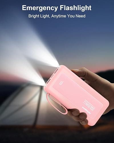 FlyKangaroo Powerbank mit integrierten Kabeln, 10000mAh, 22,5W Schnellladefunktion, USB-C LED-Anzeige, tragbares Ladegerät mit 6 Ausgängen & 2 Eingängen für iPhone, Samsung, Pixel, LG, Moto, pink thumbnail 8
