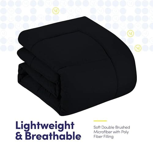 Sweet Home Collection 5 Piece Comforter Set Bag Solid Color All Season Soft Down Alternative Blanket & Luxurious Microfiber Bed Sheets, Black, Twin XL thumbnail 5