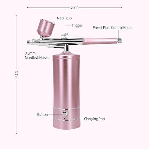 Airbrush Kit Air Brush Kit With Air Compressor Nail Charms Wireless Air Brush for Barber, Nail Art,Makeup, Model Painting (Pink) thumbnail 5