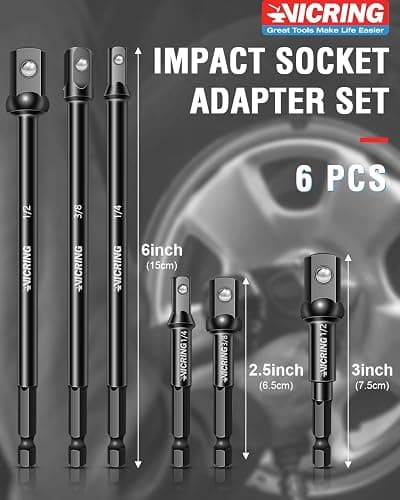 Impact Socket Adapter Set - 1/4, 3/8, 1/2 Drive Socket Adapter for Drill & Impact Wrench (6 Pcs, 3" & 6") thumbnail 7