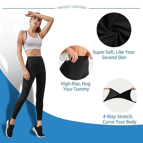 High Waisted Leggings for Women - No See Through Tummy Control Cycling Workout Yoga Pants with Pockets Reg & Plus thumbnail 5