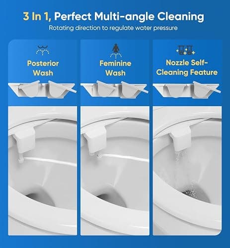Ultra-Slim 3-in1 Bidet, Warm Water, Self-Cleaning, Posterior&Feminine Wash-(Retractable Dual Nozzles), Non-Electric Bidet Attachment for Toilet Seat, Adjustable Water Pressure, Stainless Steel Inlet thumbnail 3