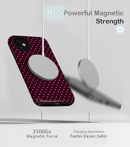 Amzfield for iPhone 11 Case Compatible with Magsafe Cute Polka Dot Aesthetic Magnetic Design Women Girls Fall Chic Girly Pretty Dual Layer Hybrid Protection Elegant Case for iPhone 11, Burgundy thumbnail 3