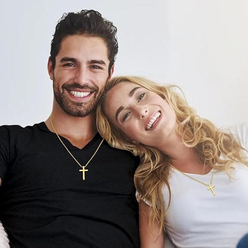 Fiusem Cross Necklace for Men, Silver/Gold/Black Mens Cross Necklaces with 2.5mm Cross Chain and Stainless Steel Cross Pendant, Box Chain 16-24 Inch thumbnail 3