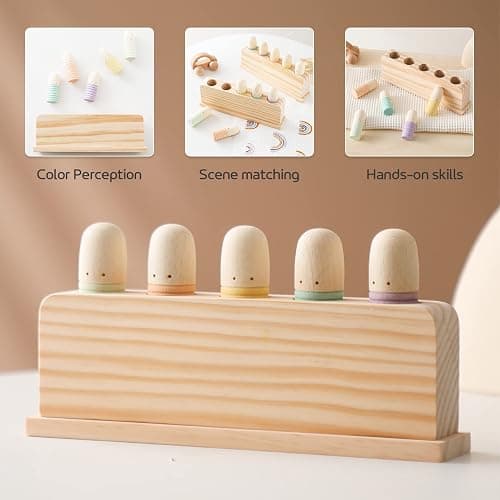 Pop Up Toy Multicolor Puppets | Wooden Color Sorting | STEM Montessori Color Matching Toys | Preschool Learning Educational Toys Gifts for Kids Boys Girls Ages for 3+ Years (Neutral Colours) - Neutral Colours thumbnail 4