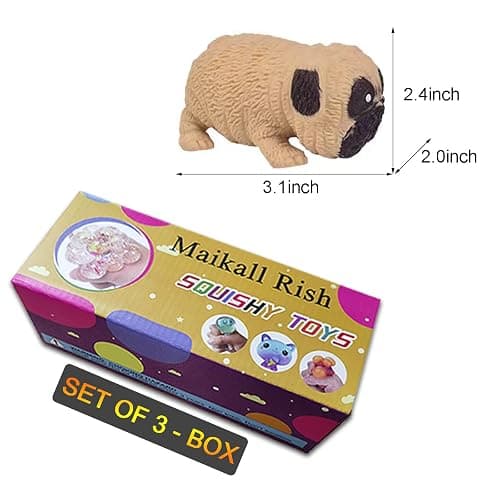 Novel Dog Stress Relief Squeeze Toy 3 Pack Pug Dogs Soft Gel Ball Fidget Hand Sports Toy to Relieve Anxiety for Adults and Kids thumbnail 3