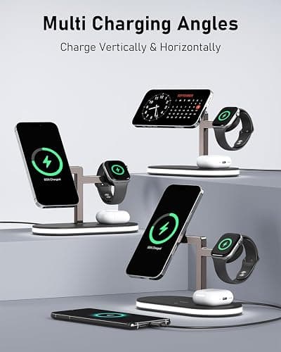 UEQ 4 in 1 Wireless Charging Station for Apple MagSafe Charger,Fast Charging Magnetic Wireless Charger Stand with Night Light for iPhone 17 Air 16 15 14 13 12 Series,Apple Watch and AirPods (Black) thumbnail 8