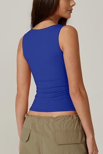 QINSEN Women's Double Layer Tank Tops Square Neck Sleeveless Basic Tight T Shirts thumbnail 5