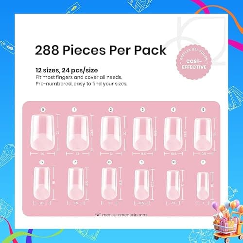 Beetles Short Square Gel Nail Tips 12 Sizes 288 PCS Half Matte Full Cover False Nails Clear Acrylic Nails Glue on Nails for Girls Women DIY Nail Extension thumbnail 3