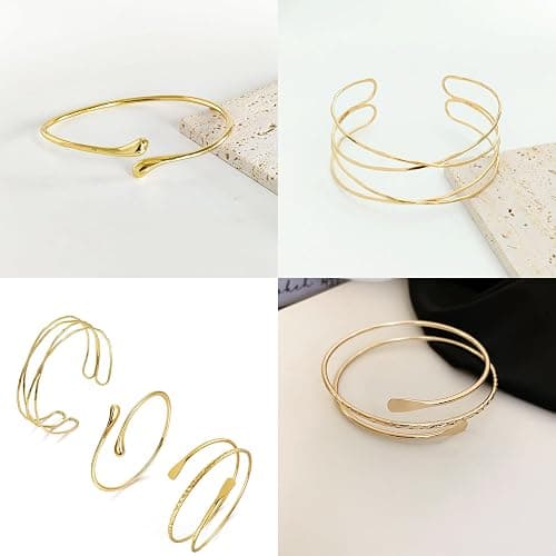 Lyfange Gold Arm Cuff for Women Upper Arm Cuff Bracelet Set Adjustable Armband Bangle Bracelet Boho Coil Arm Cuffs 3pcs 4pcs Arm Cuff Jewelry thumbnail 3