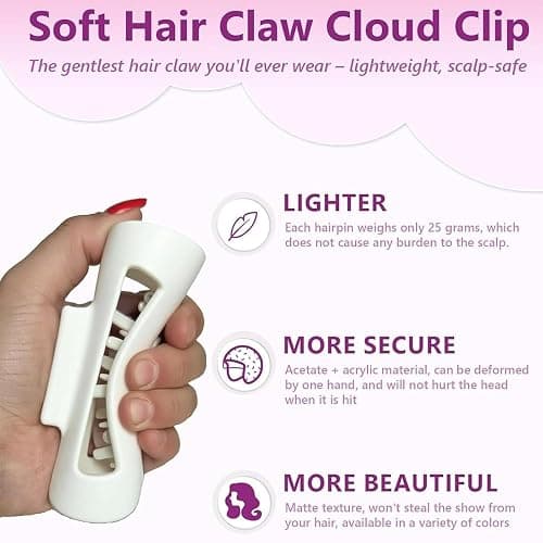Square Claw Clip for Thick or Fine Hair – Non-Slip Cozy Silicone Hair Clip, Flexible & Unbreakable Hair Claw, Lightweight Matte Finish, Strong Hold All Day (White) thumbnail 5