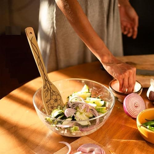 GLOBLELAND 6Pcs Floral Bamboo Cooking Utensils Wooden Engraved Cooking Spoons Set Carving Kitchen Bamboo Spatula Set for Women and Men Wood Cooking Spoon for Kitchen House Warming Gift thumbnail 8