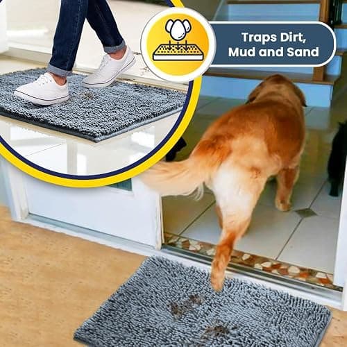 Muddy Mat® AS-SEEN-ON-TV Highly Absorbent Microfiber Door Mat and Pet Rug, Non Slip Thick Washable Area and Bath Mat Soft Chenille for Kitchen Bathroom Bedroom Indoor and Outdoor - Baby Blue 18"X28" thumbnail 6