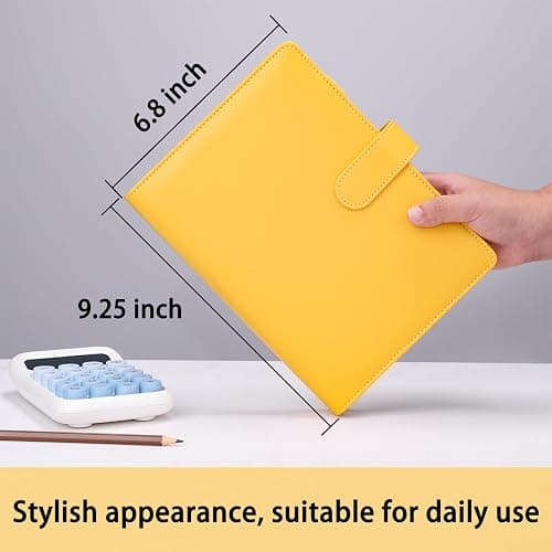 Antner A5 Binder 6 Ring Refillable Notebook Planner Cover, PU Leather Aesthetic Small Binder Loose Leaf Photocard Holder Budget Planner for Cash Organizer with Magnetic Buckle, Lemon Yellow thumbnail 5