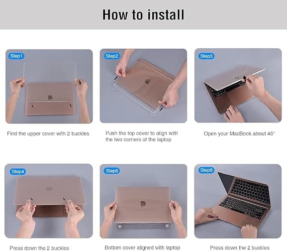 EooCoo Hard Case Compatible with MacBook Air 13.3 inch M1 Chip 2021-2018 with Retina Display, Air 13.3 inch Plastic Protective Case + Transparant Keyboard Cover + Screen Protector, Crystal Clear thumbnail 9