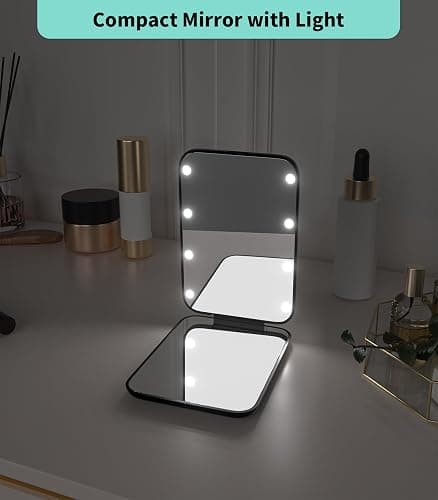 WOBSION Small Mirror with Lights,LED Compact Makeup Mirror,1x/3x Mini Travel Mirror with Magnification,Portable for Purse,Pocket,Gifts for Girls,Black thumbnail 4