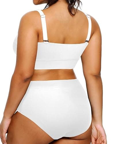Tempt Me Women Plus Size High Waisted Bikini Bandeau Two Piece Swimsuit - 18 Plus - White thumbnail 2