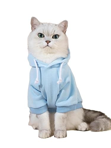 QWINEE Basic Dog Hoodie Sweatshirt Puppy Sweater Warm Cat Costumes Pet Clothes for Chihuahua Puppy Kitten Small Medium Dogs Light Blue Large - Image 1