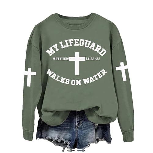 My Lifeguard Walks On Water Sweatshirt Women Crewneck Christian Bible Verse Hoodie - Image 1