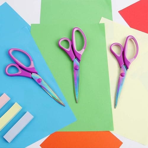 Zicolu 8.5" Scissors All Purpose, Multipurpose Office Scissors Set of 3 Pack, Titanium Coating Sharp Blade, Soft Comfort-Grip, Ideal for Fabric, School, Home, Craft & Sewing, Right/Left Handed, Purple thumbnail 9