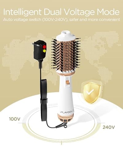 Plavogue Dual Voltage Blow Dryer Brush for European Travel,110V-240V Hot Air Brush with Volumizer, Negative Ionic Anti-Frizz - Styling Brush with Ceramic Coating for Long/Mid Hair Types, Oval Shape thumbnail 2