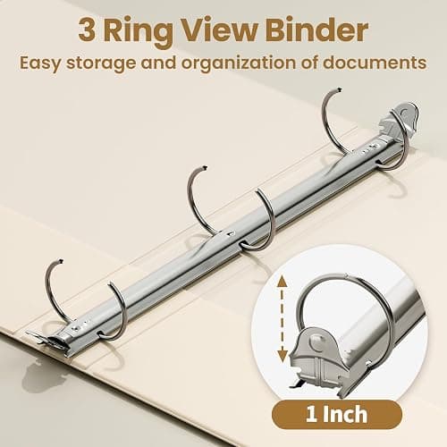 SUNEE 3 Ring Binder 1 Inch 1 Pack, Clear View Binder Three Ring PVC-Free (Fit 8.5x11 Inches) for School or Office Supplies, Gray-Brown thumbnail 4