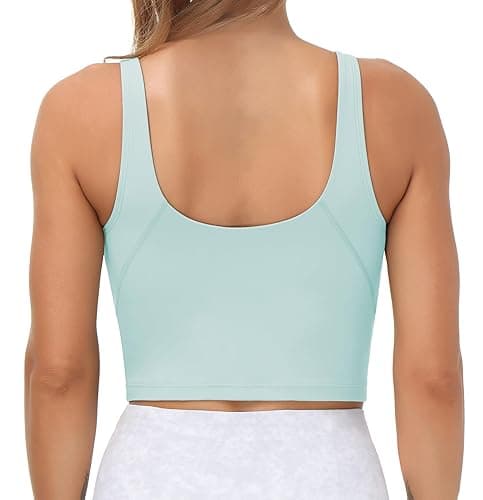 THE GYM PEOPLE Womens' Sports Bra Longline Wirefree Padded with Medium Support - Light Blue - Small thumbnail 3