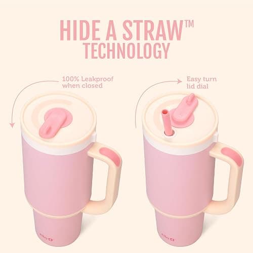 Ello Oasis 30 oz Tumbler with Handle & Retracting Straw | Reusable Insulated Stainless Steel Cup 100% Leakproof, Gifts for Teens Women Men | Keeps cold for 24 Hours, Cup Holder Friendly, Pink Gingham thumbnail 3