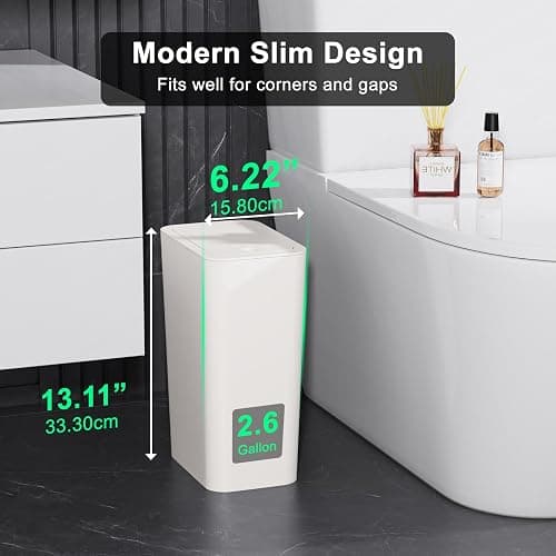 N. NETDOT 3 Pack 10L / 2.6 Gallon Small Trash Can with Lid, Bathroom Garbage Can with Pop-Up Lid, Waste Basket for Bathroom, Kitchen, Bedroom, Powder Room, Craft Room, Office, College (Off White) thumbnail 2