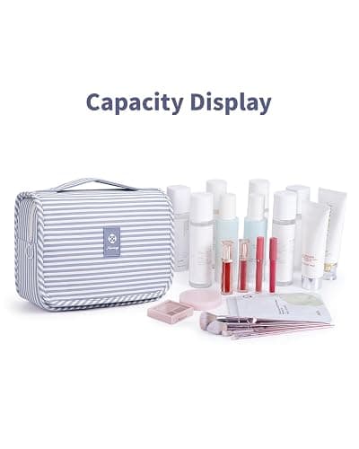 Narwey Small Hanging Toiletry Bag for Travel Women Girl, Striped Toiletries Travel Bag with Hook, Hanging Makeup Bag Organizer Make Up Cosmetic Bags, Gifts for Kids Teen (Greyish Blue Stripe) thumbnail 6