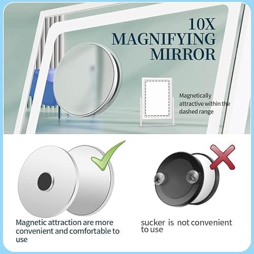 BRIGHTINWD Lighted Makeup Mirror, Hollywood Vanity Mirror with Lights, Touch Control 3 Color Lighting Modes for Bedroom, Detachable 10X Magnification Mirror, 360°Rotation (16 in, White) thumbnail 4