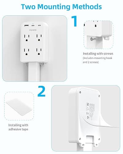 Electrical Outlet Extender Stick with USB Ports(2 USB C), 180° Rotating Extendable Wall Plug with 4 AC Outlet, Adjustable 17.7"-27" Extendable Power Strip Stick for Behind Couch, Desk and Bed thumbnail 5